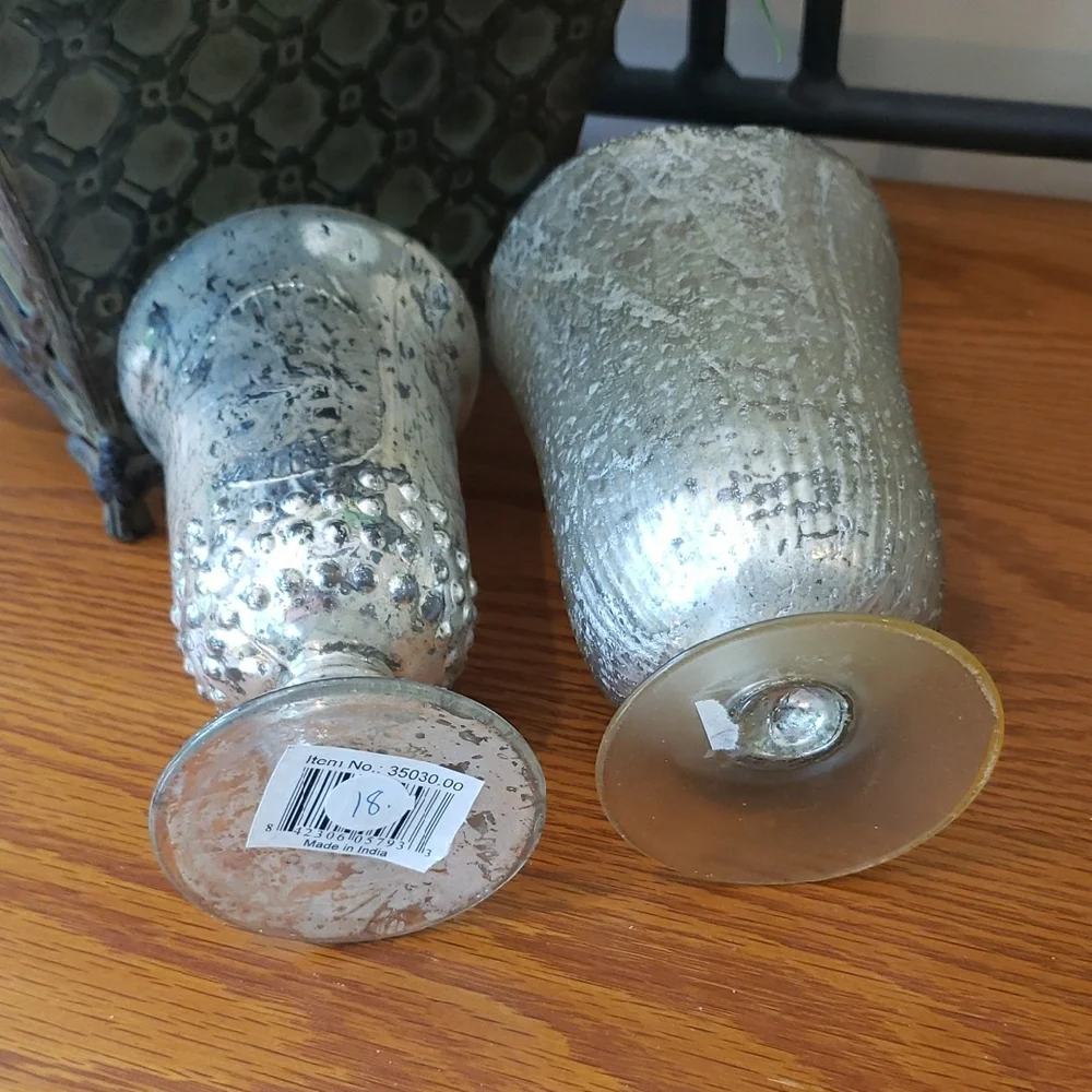 Gold Distressed Painted Decorative Vases/Candle Holders - Set Of 2 - 6